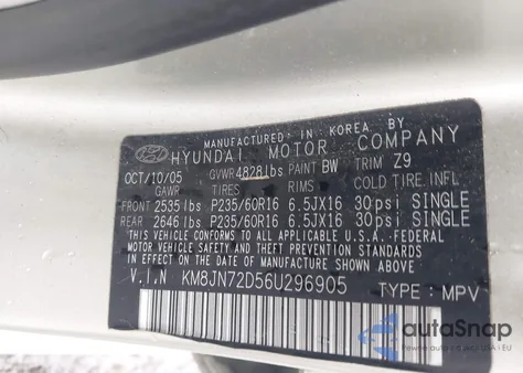 2006 Hyundai Tucson Gls/Limited z USA, uszkodzony, nr VIN KM8JN72D56U296905